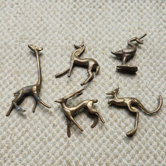 Lot 5 Vintage Brass Figurines Miniature Mini Figures Folk Art Giraffe Kangaroo - Picture 6 of 8